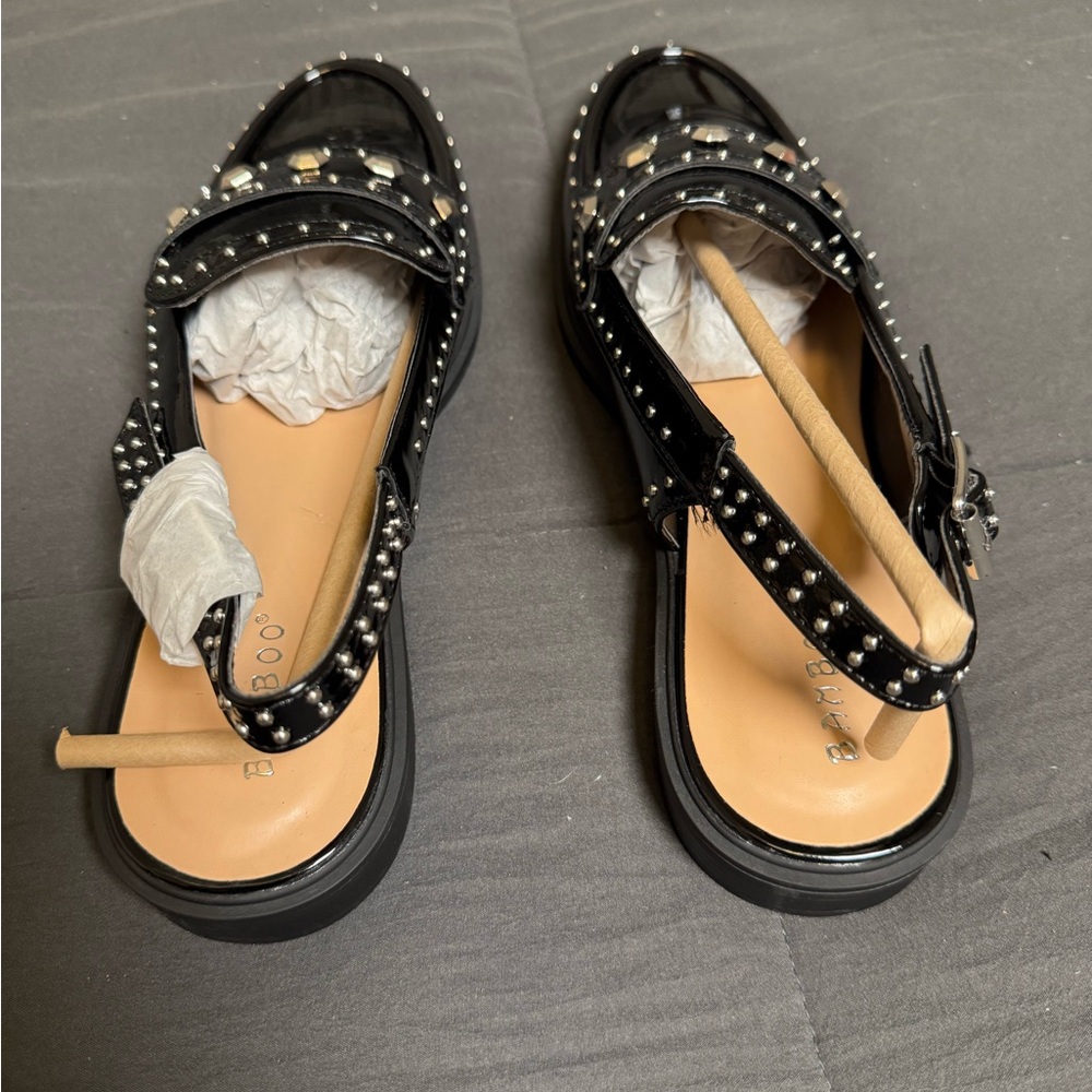BAMBOO Black Studded Loafers - Picture 4 of 7